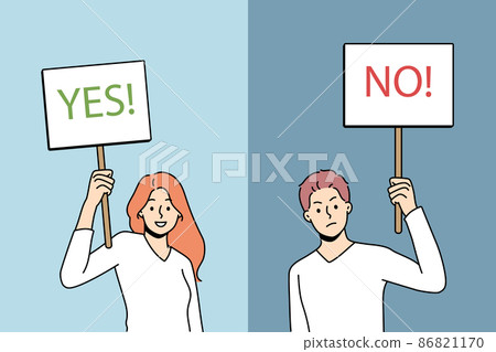 Saying yes or no concept. 86821170