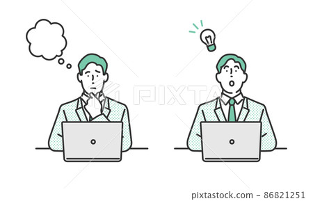 Image illustration material of a business person with a worried facial expression and an inspirational facial expression 86821251