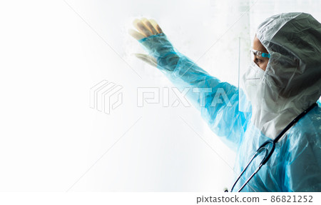 woman doctor in PPE (Personal Protective Equipment) for working in Covid19 ward and treatment hight risk 86821252