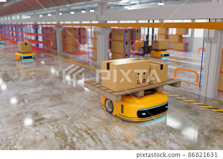 automated guided vehicle working in warehouse, transfering robot system with logistic business concept automated guided vehicle working in warehouse, transfering robot system with logistic business concept 86821631