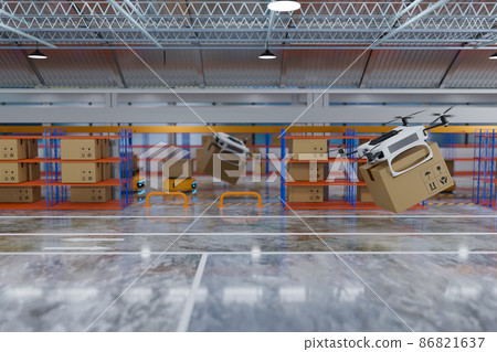 Delivery and transferring robot drone in warehouse Delivery and transferring robot drone in warehouse 86821637