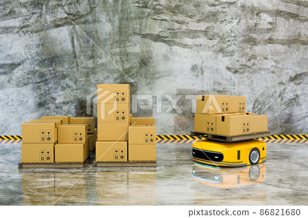 automatic guid vehicle (AGV) with parcle box, logistic business concept 86821680