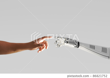 robot hand touching with human hand 86821752