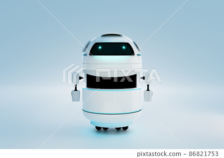 white mini cyborg standing on white floor and ready to working 86821753