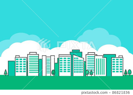 Simple and cute fresh green and vector illustration of building street / clouds / landscape Simple and cute fresh green and vector illustration of building street / clouds / landscape 86821836