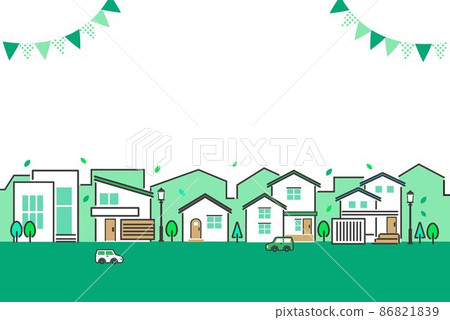 Simple and cute fresh green and vector illustration of cityscape / building / house 86821839