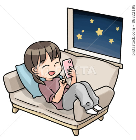 一個痴迷於智能手機並過夜的女孩 一個痴迷於智能手機並過夜的女孩 86822198