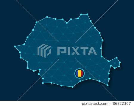 Romania simplified vector map in a digital blue design Romania simplified vector map in a digital blue design 86822367
