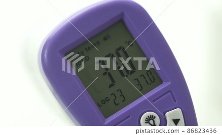 Women's hands hold an electronic thermometer, high body temperature, close-up Women's hands hold an electronic thermometer, high body temperature, close-up 86823436