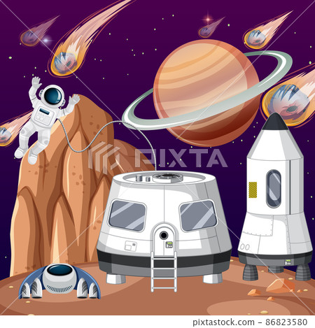 Landscape of planet surface with colony buildings Landscape of planet surface with colony buildings 86823580
