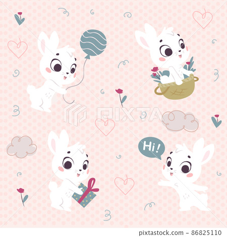Vector seamless pattern with cute little white bunnies isolated. Vector seamless pattern with cute little white bunnies isolated. 86825110