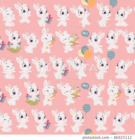 Vector seamless pattern with cute little white bunnies isolated. Vector seamless pattern with cute little white bunnies isolated. 86825112