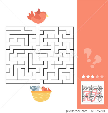 Maze game for children, education worksheet. Bird and nest with chicks Maze game for children, education worksheet. Bird and nest with chicks 86825701
