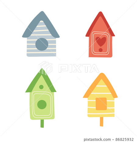 Wooden birdhouse, set of icons of house for birds. Hand drawn vector 86825932