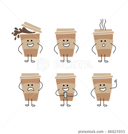 Set of cute coffee cups isolated on white - cartoon characters for funny design 86825933