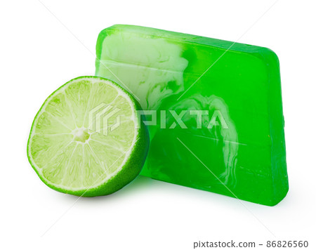 Handmade soap with lime on a white background Handmade soap with lime on a white background 86826560