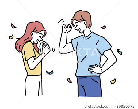 Illustrations of men and women who guts pose (pass, couple, couple, lover, cheering, family, marriage, blessing, happiness, profit) Illustrations of men and women who guts pose (pass, couple, couple, lover, cheering, family, marriage, blessing, happiness, profit) 86826572