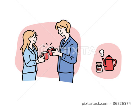 男女醒來插畫(情侶、情侶、同居、早晨、咖啡、新婚夫婦、幸福、婚姻) 男女醒來插畫(情侶、情侶、同居、早晨、咖啡、新婚夫婦、幸福、婚姻) 86826574