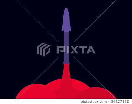 Rocket launch into space. Space rocket takeoff isolated on black background. Design for banners, posters and promotional items. Space tourism, a modern trend. Vector illustration Rocket launch into space. Space rocket takeoff isolated on black background. Design for banners, posters and promotional items. Space tourism, a modern trend. Vector illustration 86827188