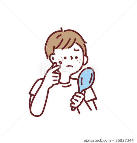 Illustrations of skin problems, rough skin, acne (boys, mirrors, fashion, fashion, beauty, skin care) 86827344