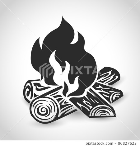 Campfire icon with logs isolated on white... - Stock Illustration ...