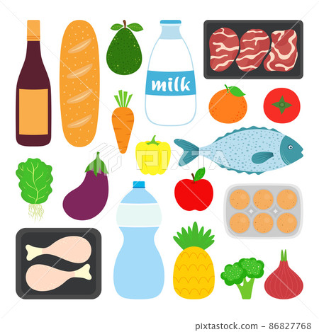 cartoon set with fresh products isolated on white cartoon set with fresh products isolated on white 86827768