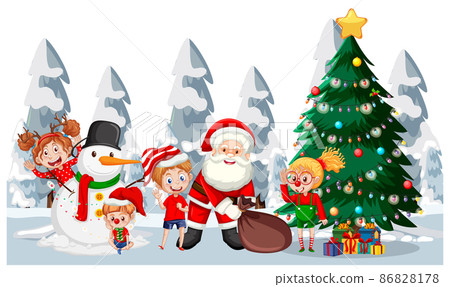 Santa Claus and children celebrating Christmas Santa Claus and children celebrating Christmas 86828178