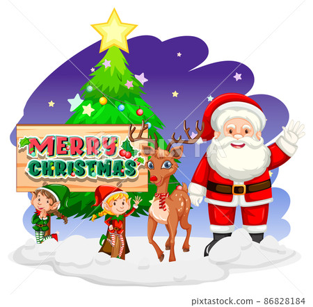 Christmas day with Santa Claus with elves and a reindeer 86828184