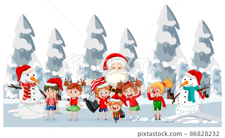 Santa Claus standing with happy children Santa Claus standing with happy children 86828232