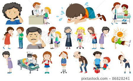 Set of sick people with different symptoms 86828241