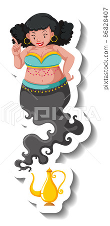 Genie lady coming out of magic lamp cartoon... - Stock Illustration  [86828407] - PIXTA