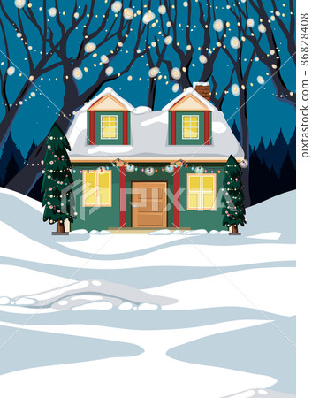 Christmas winter scene with snow covered house 86828408