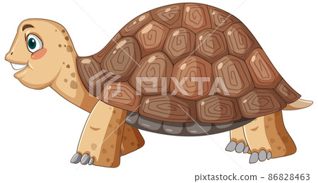 Side view of tortoise with brown shell in cartoon style Side view of tortoise with brown shell in cartoon style 86828463