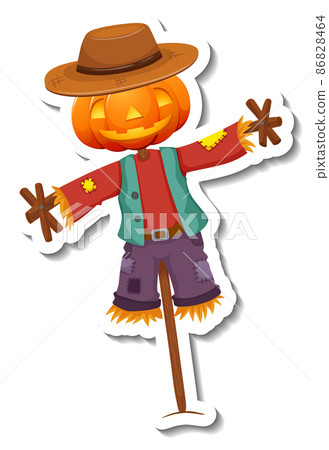 Scarecrow with pumpkin head on wooden stick Scarecrow with pumpkin head on wooden stick 86828464
