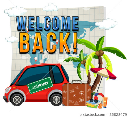Welcome back typography design with travelling objects Welcome back typography design with travelling objects 86828479