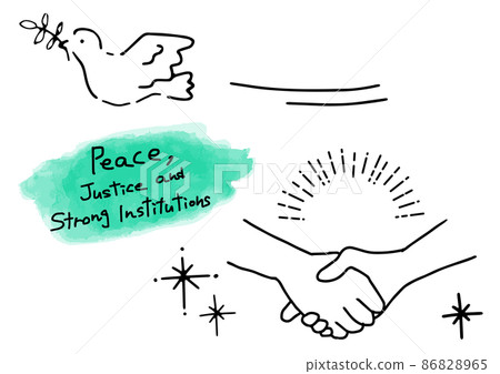 Simple line art illustration of a dove of peace and a handshake Simple line art illustration of a dove of peace and a handshake 86828965