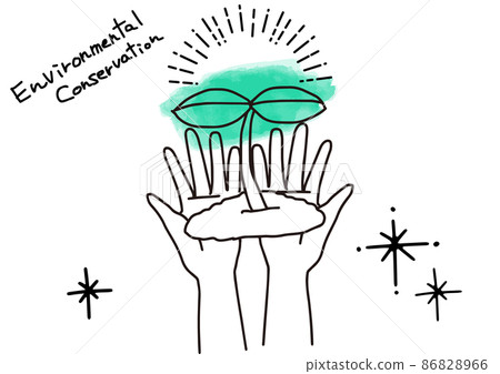 Simple line art illustration of both hands with tree buds Simple line art illustration of both hands with tree buds 86828966