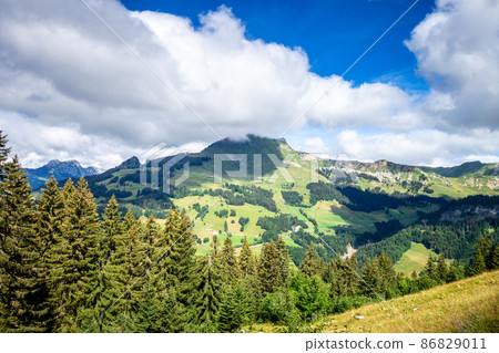 Mountain landscape in The Grand-Bornand, France 86829011
