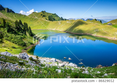 Lac De Lessy and Mountain landscape in The Grand-Bornand, France 86829012
