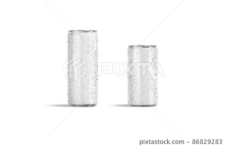 Blank white 280ml and 500ml soda can with drops mockup Blank white 280ml and 500ml soda can with drops mockup 86829283