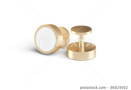 Blank round gold cufflinks stud mockup lying and stand, isolated Blank round gold cufflinks stud mockup lying and stand, isolated 86829302