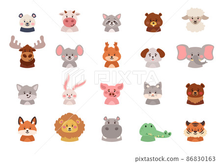cartoon style big set of animals avatars 86830163