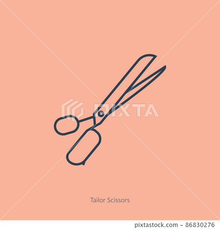 Tailor single line scissors icon, seamstress tool for pattern making, line style design, vector illustration. Tailor single line scissors icon, seamstress tool for pattern making, line style design, vector illustration. 86830276