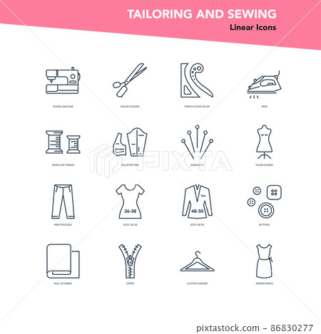 Set single line sewing and tailoring icons, tailor tools for needlework at home design in line style, vector illustration. Set single line sewing and tailoring icons, tailor tools for needlework at home design in line style, vector illustration. 86830277