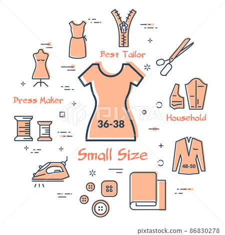 Set colored contour sewing icons, accessories for seamstress on white background, vector illustration. Set colored contour sewing icons, accessories for seamstress on white background, vector illustration. 86830278