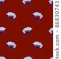 Freesia flower illustration abstract seamless pattern blue on red background 86830743