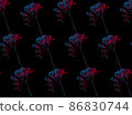 Freesia flowers drawing, seamless pattern in pink and blue neon colors 86830744