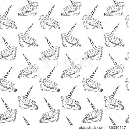 Vector seamless pattern of hand draw unicorn skull 86830827