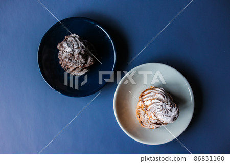 Chocolate cream puff for cookie dough and cream puff for puff pastry Chocolate cream puff for cookie dough and cream puff for puff pastry 86831160
