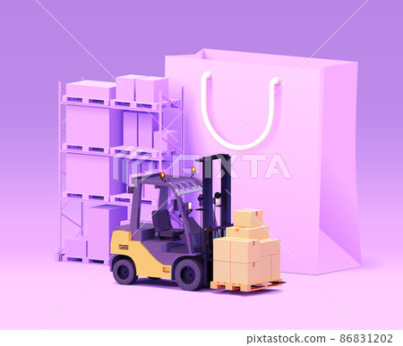 Vector forklift and warehouse pallet racking Vector forklift and warehouse pallet racking 86831202